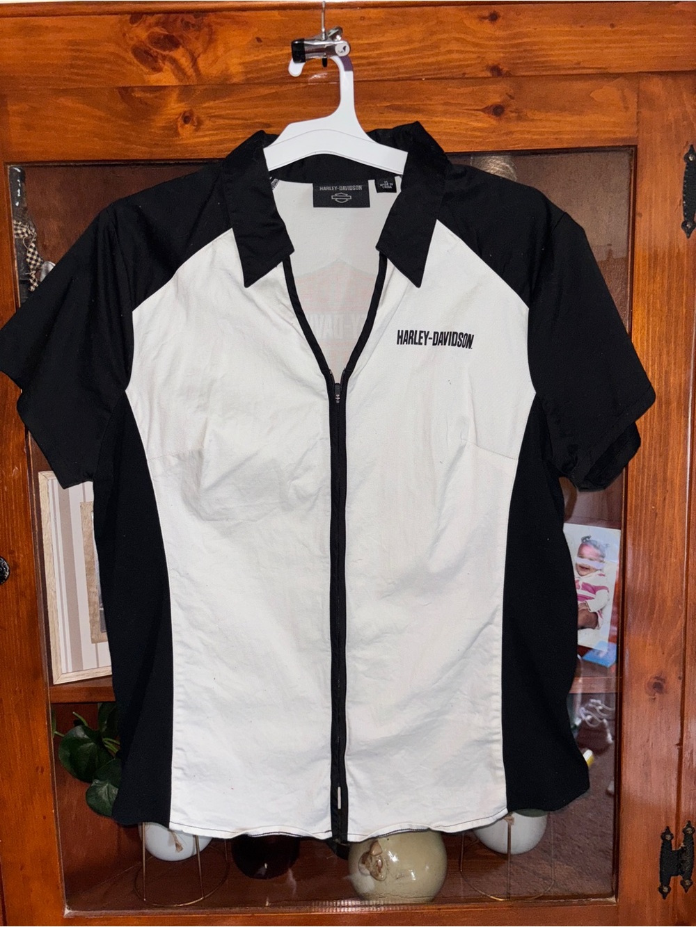 Harley-Davidson XL Black & White Zip-Front Women's Shirt